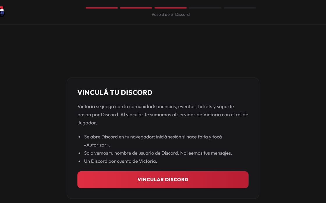 El paso de vincular Discord en el launcher